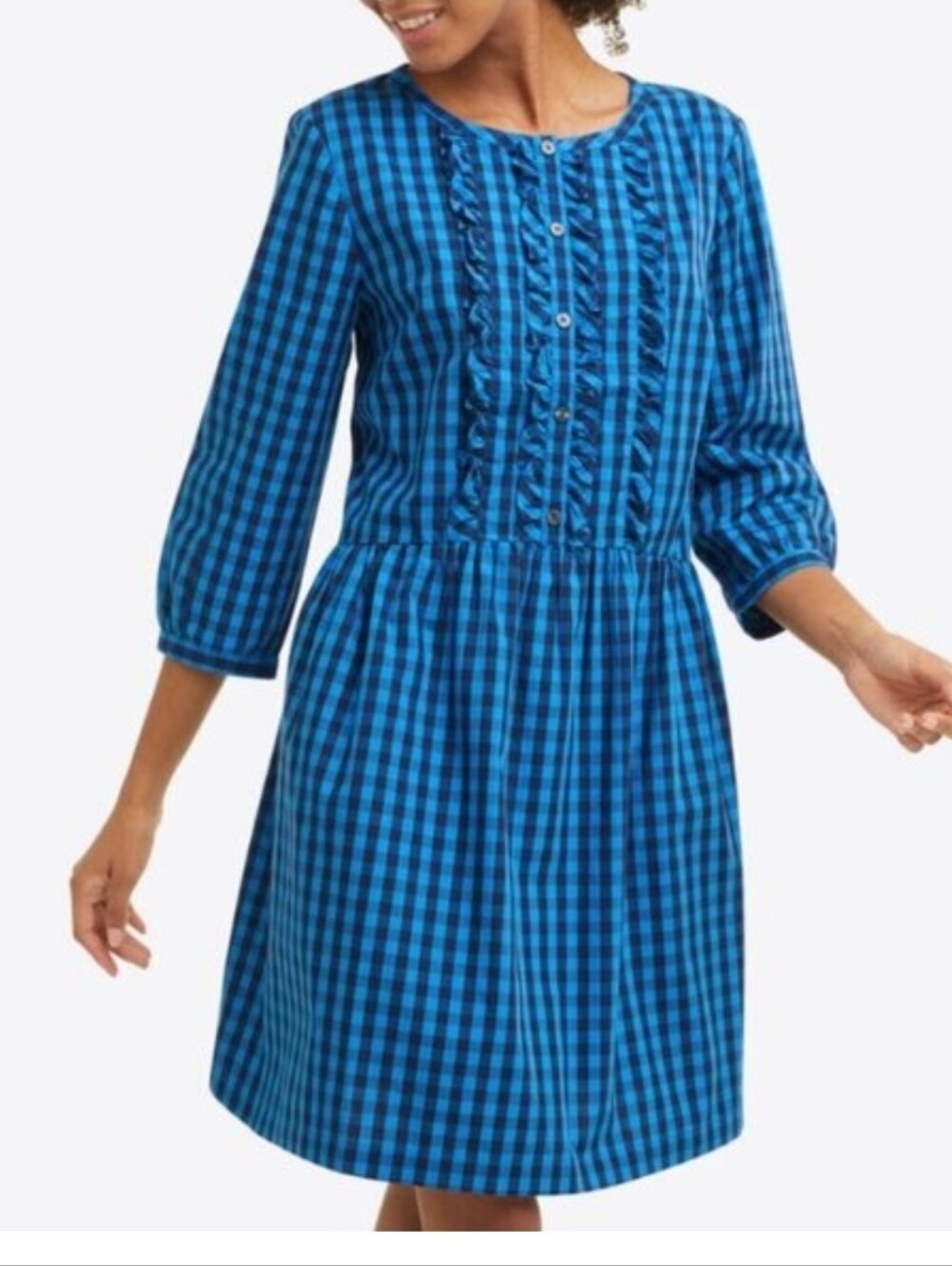 Draper James Blue & Black Gingham Ruffled Front Dress